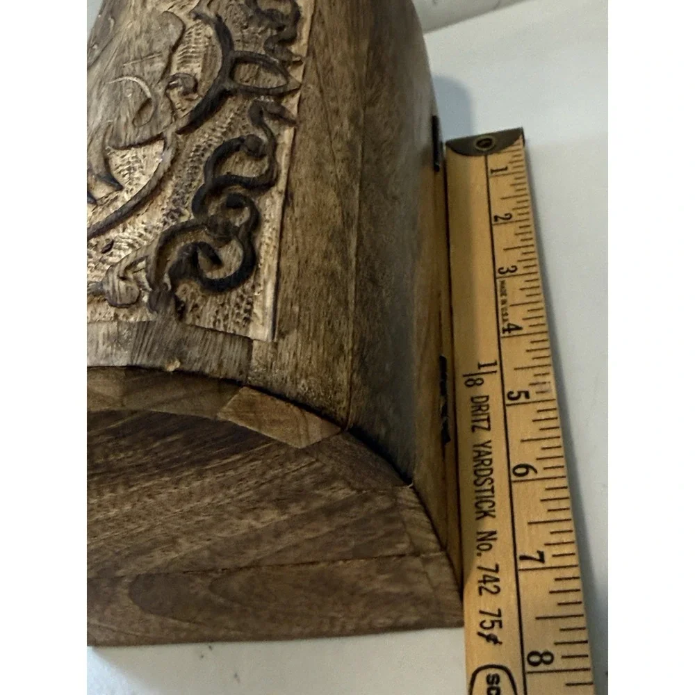 Vintage Wood Hand Carved Elephant Box Hinged Domed Lid 7